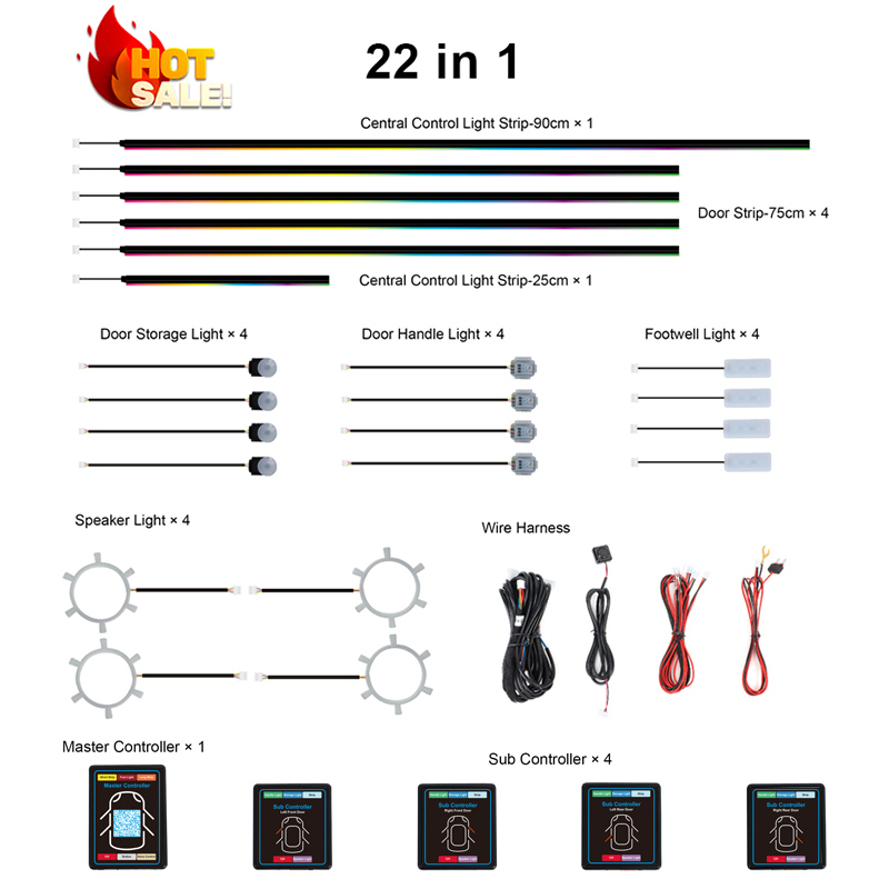 22 in 1 Dream Color RGB Dynami - огляд і ціна Led Ambient Interior Car Lights App Control